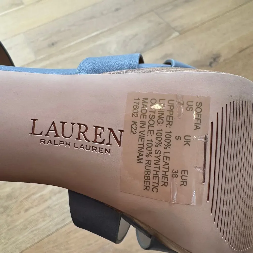 Lauren Ralph Lauren Soffia Nappa Leather Ankle Strap Platform Sandal Gray Size 7 - Picture 6 of 8